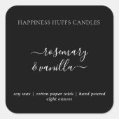 Schwarz-Minimal-Script-Candle-Label-Aufkleber Quadratischer Aufkleber (Vorderseite)