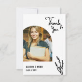 Schwarz Minimalistisch 1 Foto Abschluss Herzlich L Dankeskarte (Vorderseite)