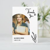 Schwarz Minimalistisch 1 Foto Abschluss Herzlich L Dankeskarte (Stehend Vorderseite)