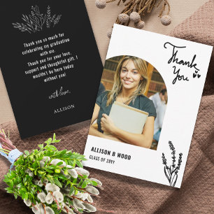 Schwarz Minimalistisch 1 Foto Abschluss Herzlich L Dankeskarte