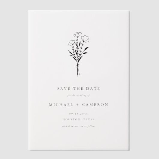 Schwarz-Minimalistisch-Botanisch Save the Date Pergament Einladungen (Vorderseite)