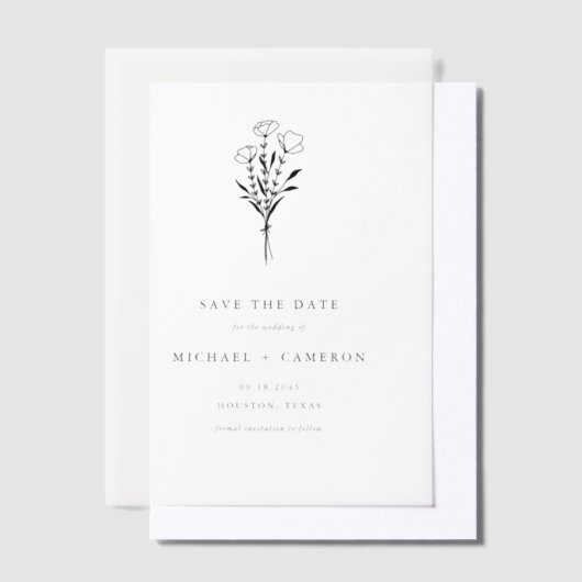 Schwarz-Minimalistisch-Botanisch Save the Date Pergament Einladungen (Versetzt)