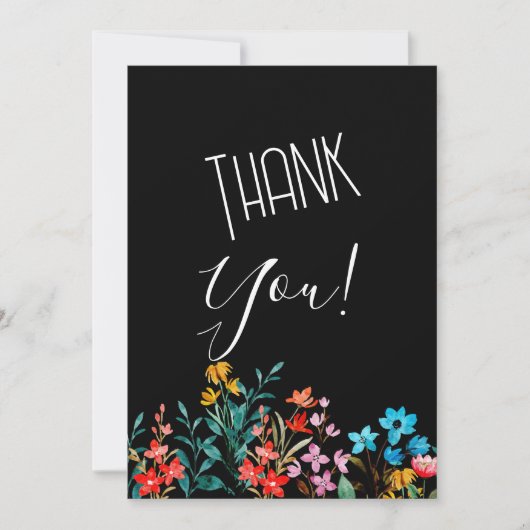 Schwarz-Minimalistisch-Flora-Hochzeitsempfang mit Einladung (Vorderseite)