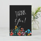 Schwarz-Minimalistisch-Flora-Hochzeitsempfang mit Einladung (Stehend Vorderseite)