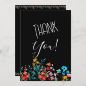 Schwarz-Minimalistisch-Flora-Hochzeitsempfang mit Einladung (Vorne/Hinten)