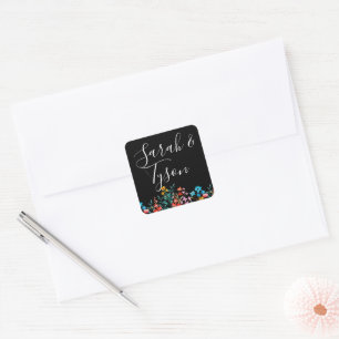 Schwarz-Minimalistisch-Flora-Hochzeitsempfang mit Quadratischer Aufkleber