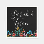 Schwarz-Minimalistisch-Flora-Hochzeitsempfang mit Serviette (Vorderseite)