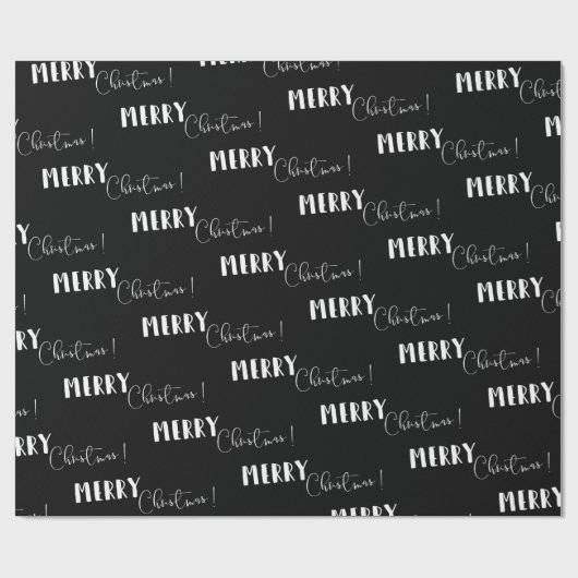 Schwarz Minimalistisch | Frohe Weihnachtswrapping Geschenkpapier (Flach)