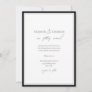 Schwarz Minimalistisch mit Grenz-Hochzeitseinladun Einladung