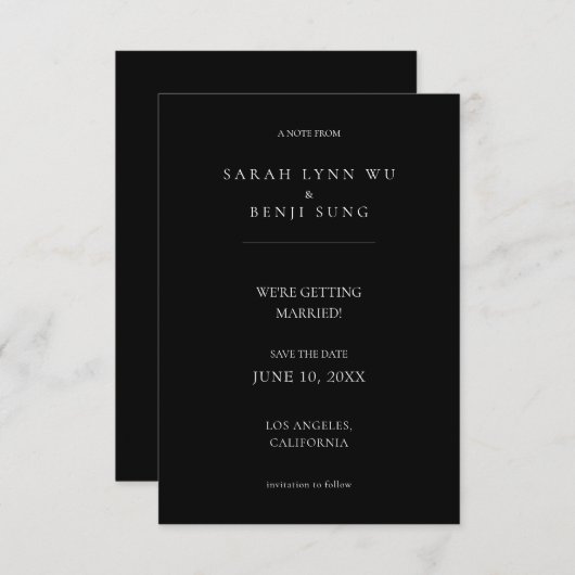 Schwarz Minimalistisch Modern 2 V2 Save the Date (Vorne/Hinten)