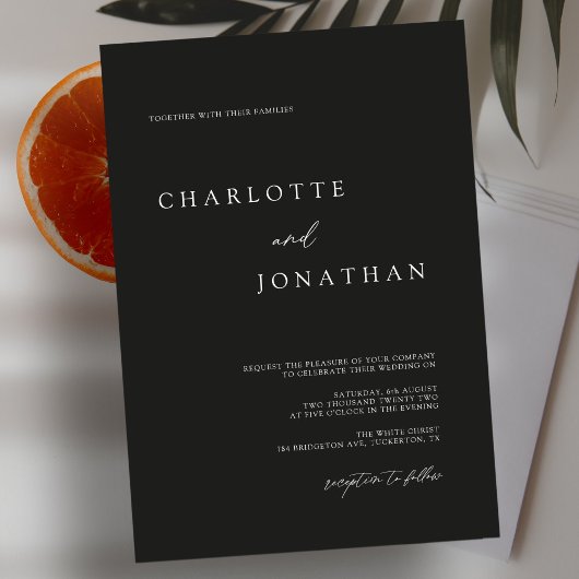 Schwarz Minimalistisch Moderne Elegante Hochzeit Einladung