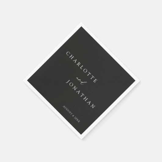 Schwarz Minimalistisch Moderne Elegante Hochzeit Serviette (Ecke)