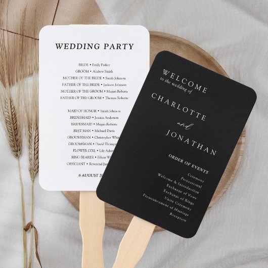 Schwarz-Minimalistisch-Moderne Hochzeitsprogramme Fächer