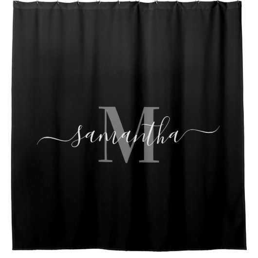 Schwarz-Minimalistisch-Monogramm Duschvorhang (Vorderseite)