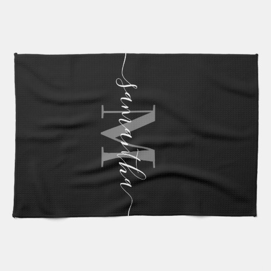 Schwarz-Minimalistisch-Monogramm Geschirrtuch (Horizontal)