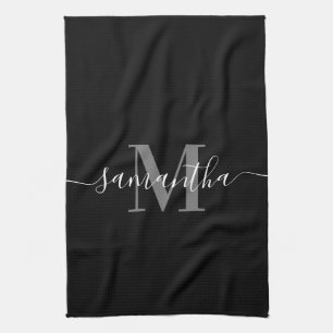 Schwarz-Minimalistisch-Monogramm Geschirrtuch