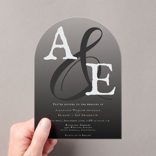 Schwarz-Minimalistisch-Monogramm-Hochzeit Acryleinladungen (Insitu (Handheld))