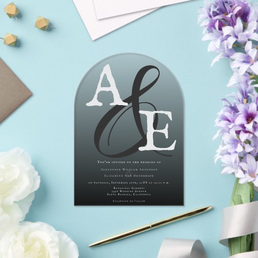 Schwarz-Minimalistisch-Monogramm-Hochzeit Acryleinladungen (Insitu (Hochzeit))