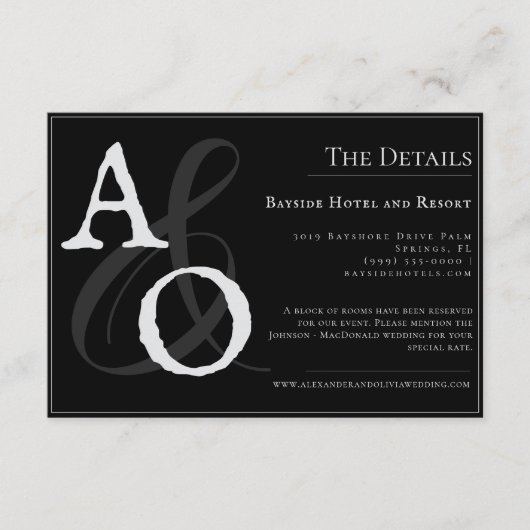 Schwarz-Minimalistisch-Monogramm-Hochzeit Begleitkarte (Vorderseite)