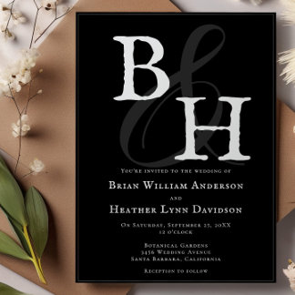 Schwarz-Minimalistisch-Monogramm-Hochzeit Einladung