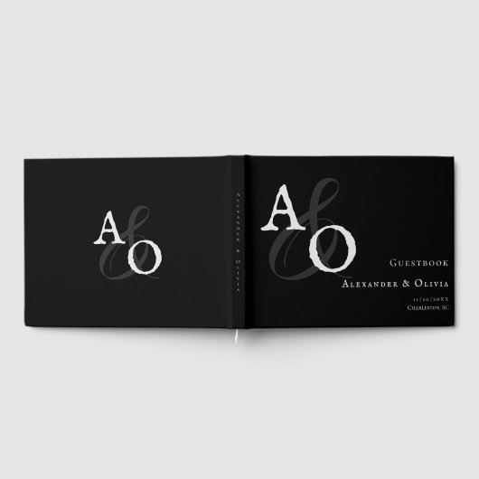 Schwarz-Minimalistisch-Monogramm-Hochzeit Gästebuch (Voll)