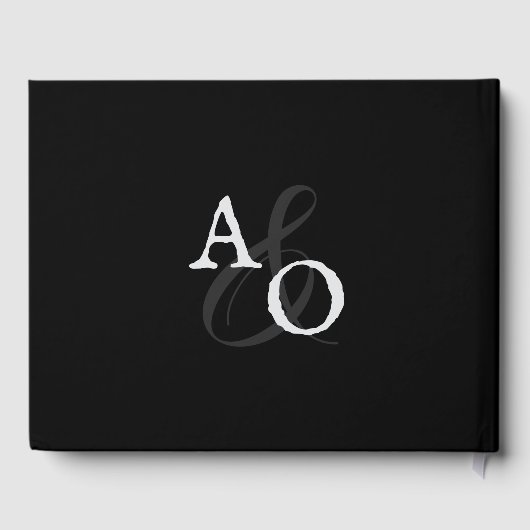 Schwarz-Minimalistisch-Monogramm-Hochzeit Gästebuch (Rückseite)
