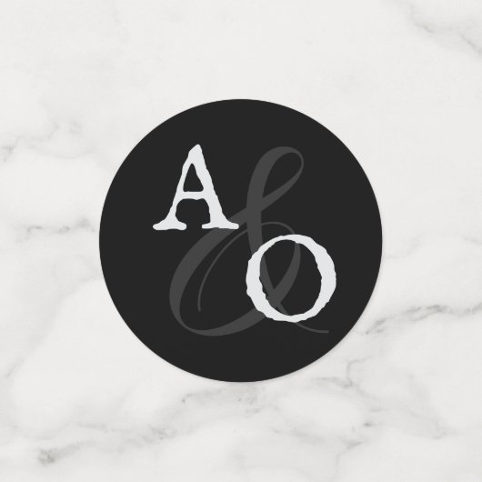 Schwarz-Minimalistisch-Monogramm-Hochzeit Konfetti (Klein Vorderseite)