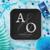 Schwarz-Minimalistisch-Monogramm-Hochzeit Pappteller (Party)