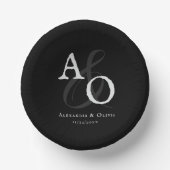 Schwarz-Minimalistisch-Monogramm-Hochzeit Pappteller (Vorderseite)