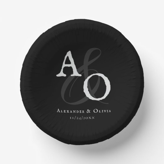 Schwarz-Minimalistisch-Monogramm-Hochzeit Pappteller (Vorderseite)