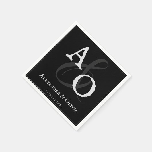 Schwarz-Minimalistisch-Monogramm-Hochzeit Serviette (Ecke)