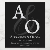 Schwarz-Minimalistisch-Monogramm-Hochzeit Weinetikett (Einzelnes Label)