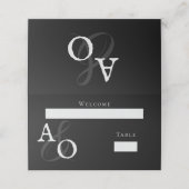 Schwarz-Minimalistisch-Monogramm-Hochzeitsempfang Platzkarte (Außenseite Aufgefaltet)