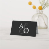 Schwarz-Minimalistisch-Monogramm-Hochzeitsempfang Platzkarte (Rückseite)