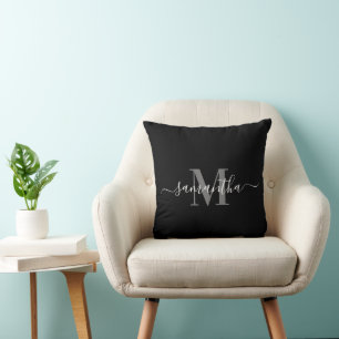 Schwarz-Minimalistisch-Monogramm Kissen