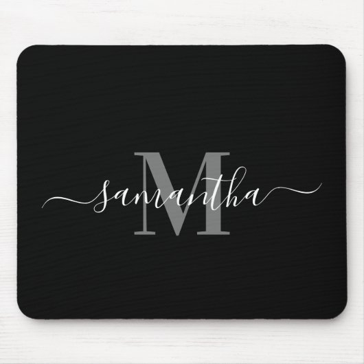 Schwarz-Minimalistisch-Monogramm Mousepad (Vorne)