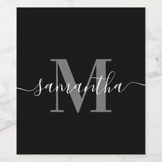 Schwarz-Minimalistisch-Monogramm Weinetikett (Einzelnes Label)