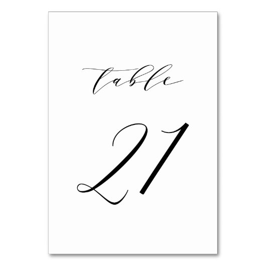 Schwarz-Minimalistisch-Script-Hochzeit-Tischnummer Tischnummer (Vorderseite)