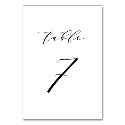 Schwarz-Minimalistisch-Script-Hochzeit-Tischnummer Tischnummer (Rückseite)