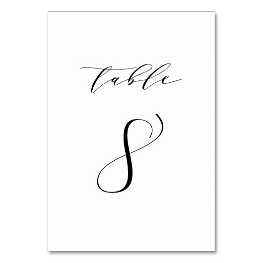 Schwarz-Minimalistisch-Script-Hochzeit-Tischnummer Tischnummer (Vorderseite)