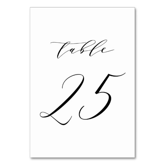 Schwarz-Minimalistisch-Script-Hochzeit-Tischnummer Tischnummer (Rückseite)