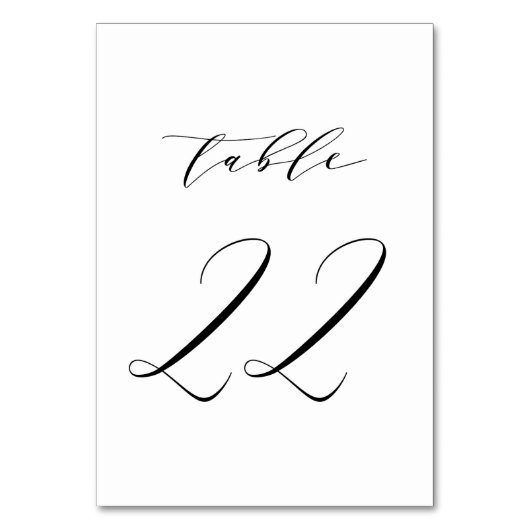 Schwarz-Minimalistisch-Script-Hochzeit-Tischnummer Tischnummer (Rückseite)