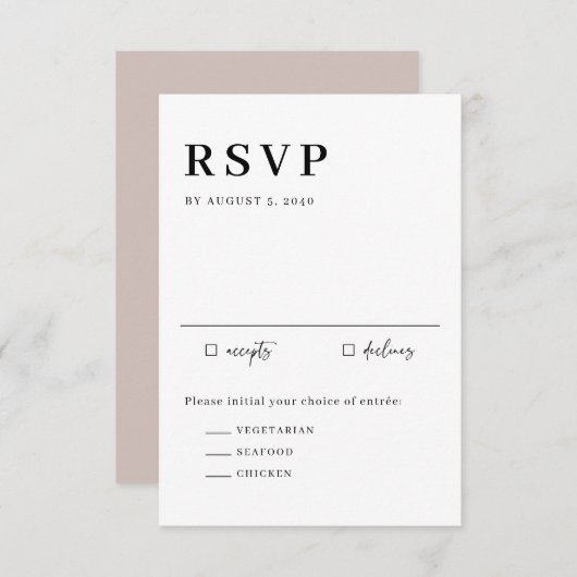 Schwarz-Minimalistisch-Serif-Script-Typografie RSVP Karte (Vorne/Hinten)