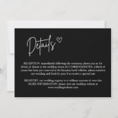 Schwarz-Minimalistische Hochzeitsdetails - Eintrit Einladung (Vorderseite)