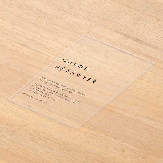 Schwarz Minimalistisches handgeschriebenes Skript Acryleinladungen (Ablage )