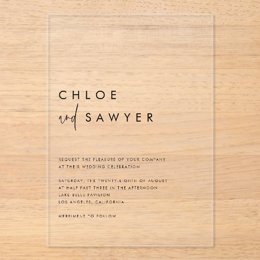 Schwarz Minimalistisches handgeschriebenes Skript Acryleinladungen (Vorderseite)