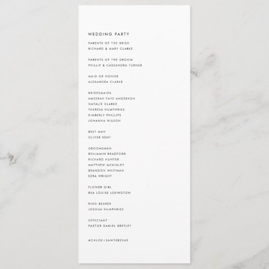 Schwarz Minimalistisches handgeschriebenes Skript  Programm (Rückseite)