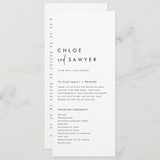 Schwarz Minimalistisches handgeschriebenes Skript Programm (Vorne/Hinten)