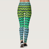 Schwarz Minze grün Zickzack Muster Burlap Look Leggings (Rückseite)
