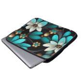 SCHWARZ MIT AQUA & WHITE DELIKATE BLUME LAPTOPSCHUTZHÜLLE (Vorne Knopf)